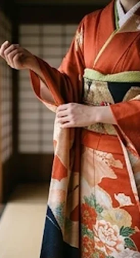 朱色の訪問着の袖（イメージ）