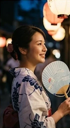 浴衣でうちわを持つ女性（イメージ）